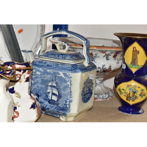 477 - A COLLECTION OF SEVEN MASON'S CERAMIC VESSELS OF VARYING PATTERNS, including an 'American Marine' te... 