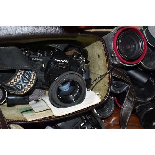 480 - A BOX OF VINTAGE PHOTOGRAPHIC EQUIPMENT ETC, to include an Olympus Pen EES-2, Pentax MV1 35mm SLR ca... 