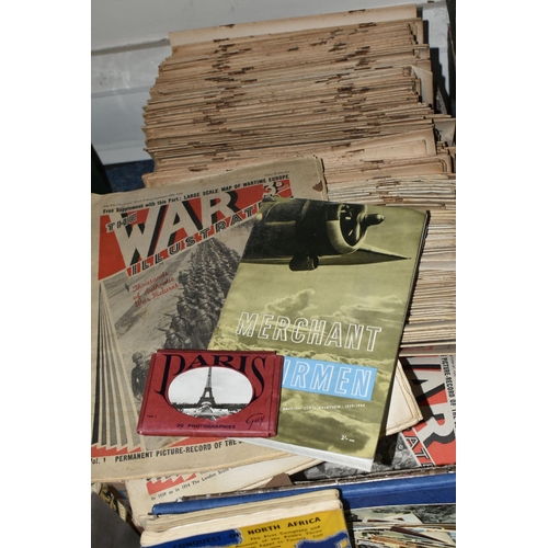 485 - TWO BOXES OF EPHEMERA comprising a large collection of The War Illustrated Magazines, and other WWII... 