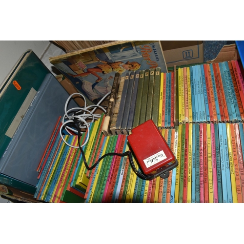 486 - FOUR BOXES OF VINTAGE CHILDREN'S GAMES AND BOOKS AND A 1930s CORINTHIAN 15 BAGATELLE including 1 box... 