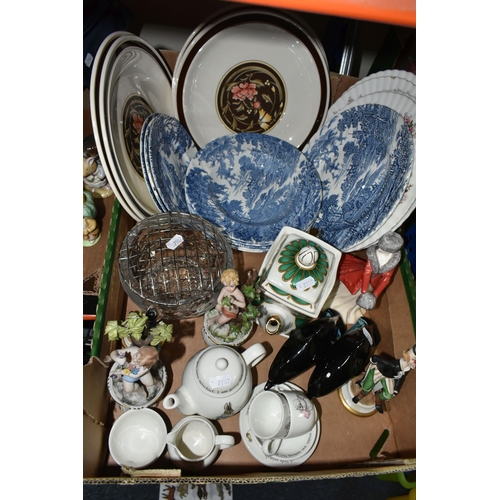 489 - TWO BOXES AND LOOSE CERAMICS, to include a collection of six mid-century Beswick Beatrix Potter's ch... 