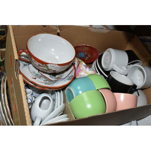 497 - SIX BOXES OF CERAMICS AND GLASSWARE, to include Copeland-Spode 'Spode's Byron' pattern soup dishes, ... 