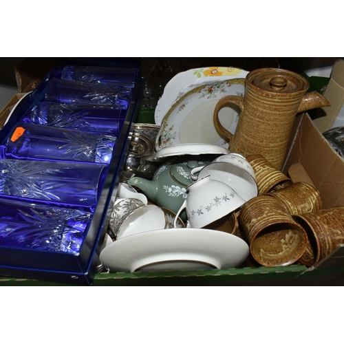 497 - SIX BOXES OF CERAMICS AND GLASSWARE, to include Copeland-Spode 'Spode's Byron' pattern soup dishes, ... 