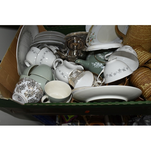 497 - SIX BOXES OF CERAMICS AND GLASSWARE, to include Copeland-Spode 'Spode's Byron' pattern soup dishes, ... 