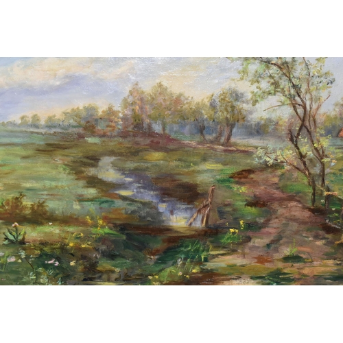 501 - PETRUS MULDER (1902-1967) AN IMPRESSIONIST STYLE LANDSCAPE, depicting a small stream winding through... 