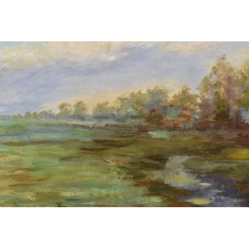 501 - PETRUS MULDER (1902-1967) AN IMPRESSIONIST STYLE LANDSCAPE, depicting a small stream winding through... 