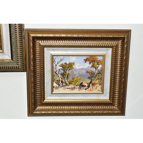 503 - THREE SOUTH AFRICAN LANDSCAPE OIL ON BOARD, comprising two Tune Tuckett (1944) landscapes with dista... 