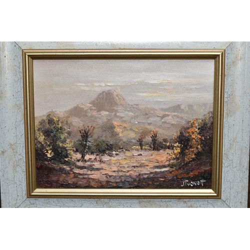 503 - THREE SOUTH AFRICAN LANDSCAPE OIL ON BOARD, comprising two Tune Tuckett (1944) landscapes with dista... 