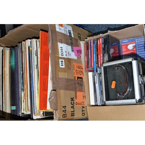 516 - TWO BOXES AND TWO CASES OF LP RECORDS AND CDS ETC, LPs include The Beatles 'Help' mono pressing, Sgt... 