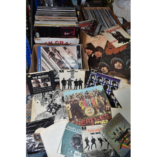 518 - THREE BOXES OF VINTAGE LP RECORDS ETC, to include Bob Marley and the Wailers - Confrontation, Lindis... 