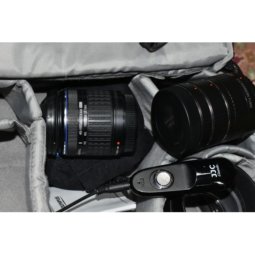 521 - OLYMPUS FITTING  MICRO 4/3 CAMERA LENSES ETC, comprising a Olympus 60mm f2.8 macro lens with box, Ol... 