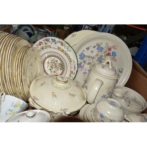 525 - FOUR BOXES OF ASSORTED CERAMICS AND GLASS ETC, to include Poole Pottery 'Springtime' coffee pot, cup... 