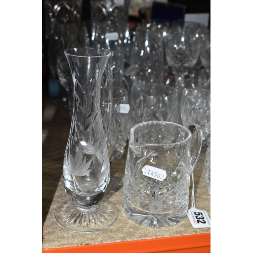 532 - A GROUP OF GLASSWARE, to include a small suite of Tutbury Crystal: six sets of six glasses including... 