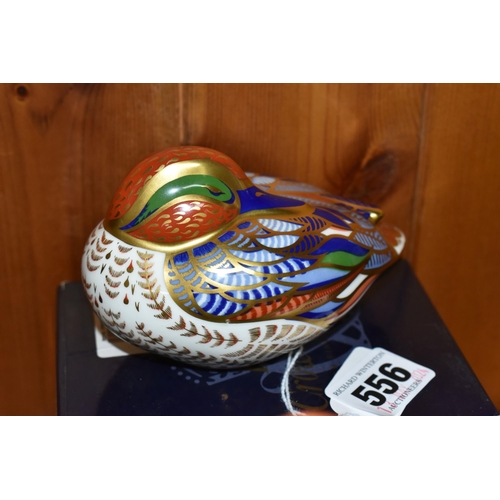 556 - FOUR ROYAL CROWN DERBY PAPERWEIGHTS, comprising boxed Teal with gold stopper, boxed Mandarin Duck wi... 