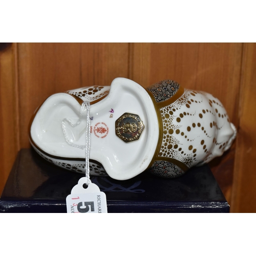 557 - FOUR ROYAL CROWN DERBY PAPERWEIGHTS, comprising boxed Russian Walrus with gold 21st anniversary stop... 