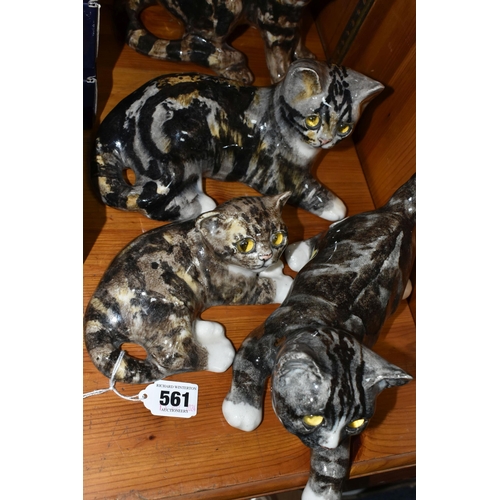 561 - FOUR WINSTANLEY TABBY CAT FIGURES, comprising two lying down kittens size no 2 and no 3, a playful k... 