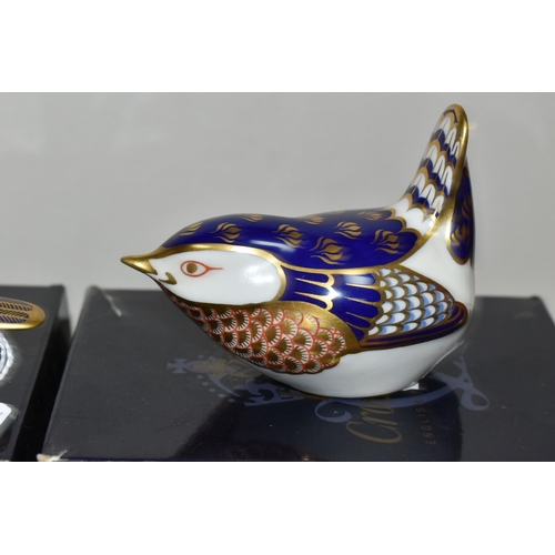 563 - SIX ROYAL CROWN DERBY PAPERWEIGHTS, comprising boxed Great Tit with gold stopper, boxed Coal Tit wit... 