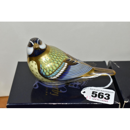 563 - SIX ROYAL CROWN DERBY PAPERWEIGHTS, comprising boxed Great Tit with gold stopper, boxed Coal Tit wit... 