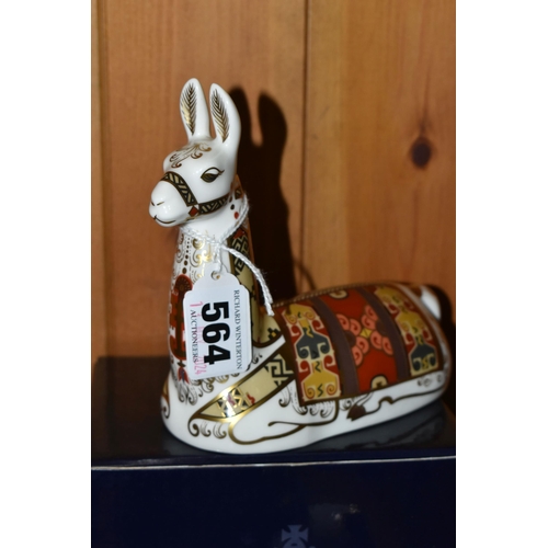 564 - TWO ROYAL CROWN DERBY PAPERWEIGHTS, comprising a boxed Llama with gold stopper - a Royal Crown Derby... 