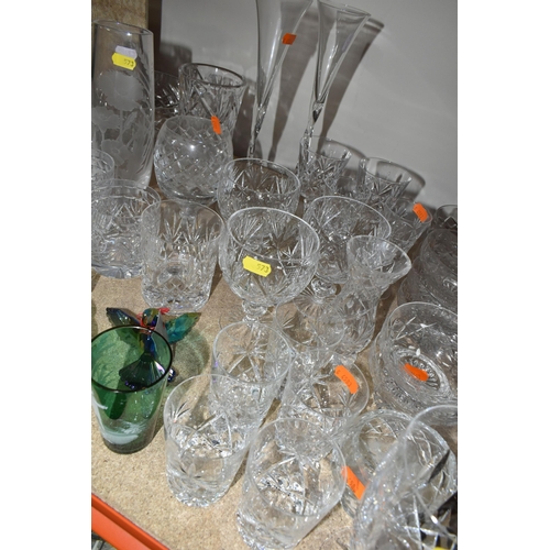 573 - A GROUP OF CUT CRYSTAL AND GLASSWARE, comprising a boxed Waterford 'Marquis' design vase, a Waterfor... 