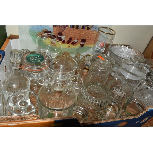 575 - FOUR BOXES AND LOOSE GLASSWARE AND ORNAMENTS, to include a boxed Arlington design glass punch set, a... 