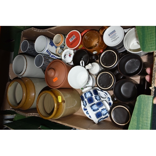 583 - FIVE BOXES OF CERAMICS, including a Johnson Brothers 'Eternal Beau' tea set, a 'Colclough' tea set, ... 