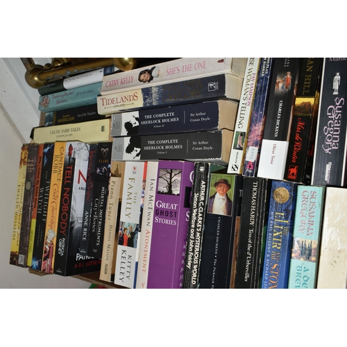 587 - EIGHT BOXES OF BOOKS, featuring a number of historical novels, thrillers, crime, espionage, as well ... 