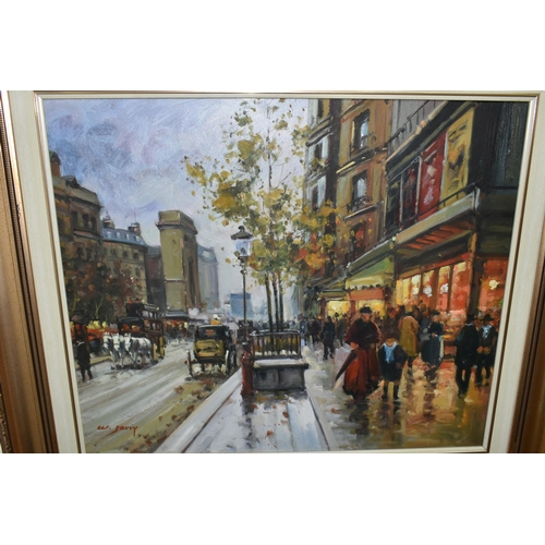 599 - W. JERRY (CONTEMPORARY) 'PORTE SAINT-DENIS, EVENING', a French street scene after Edouard Cortes, si... 