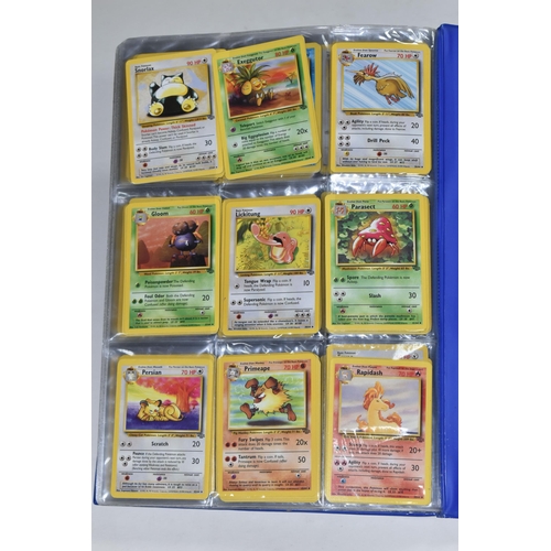 610 - FOLDER OF POKEMON CARDS, includes cards from Base Set, Jungle Set and Fossil set, card condition var... 