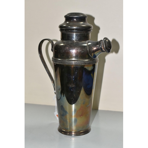 613 - AN ASPREY & CO SILVER PLATE COCKTAIL JUG OF TAPERING CYLINDRICAL FORM, shape no.5486 with pull off c... 