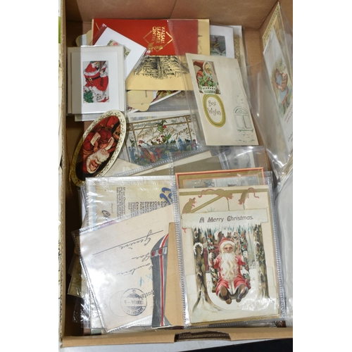 617 - A BOX OF VICTORIAN AND LATER GREETINGS CARDS, ETC AND A FOLDER OF 20TH RECEIPTS FROM MOSTLY BIRMINGH... 