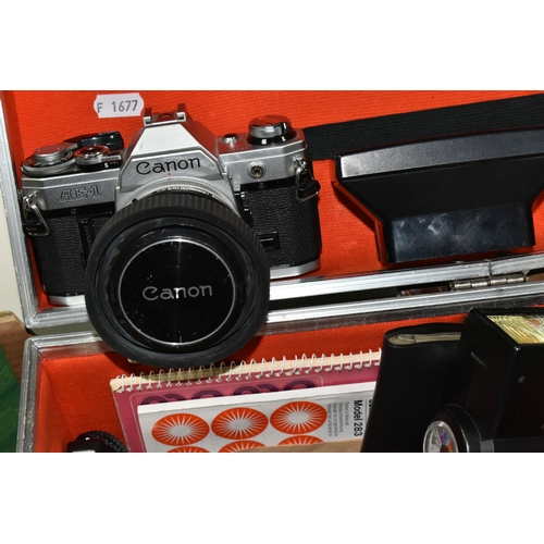 641 - VINTAGE PHOTOGRAPHIC EQUIPMENT ETC, comprising a Canon AE-1 35mm SLR film camera with a Canon 50mm f... 