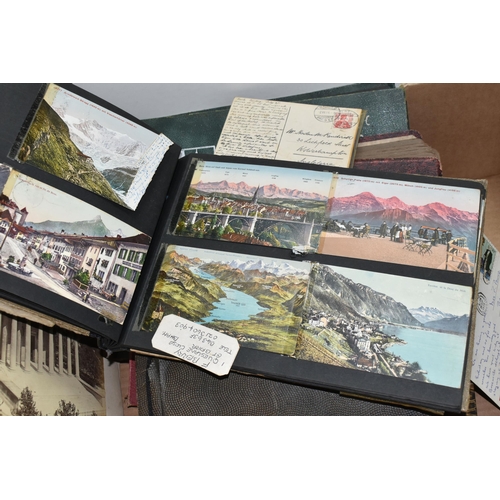 649 - ONE BOX OF EPHEMERA containing albums of early 20th century postcards from Europe and the UK, scrapb... 