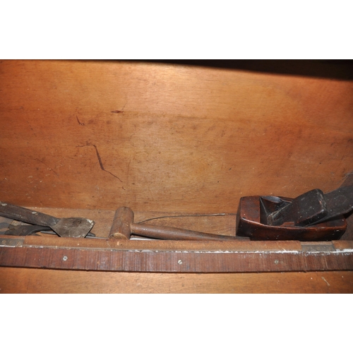 1072 - TWO WOODEN CARPENTERS TOOLBOXES CONTAINING TOOLS including a boxed saw, toolmakers clamps, files, sa... 