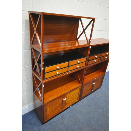 1204 - A STARBAY CUBE HARDWOOD VENEERED SECTIONAL BOOKCASE, comprising three open sections with cross ends,... 