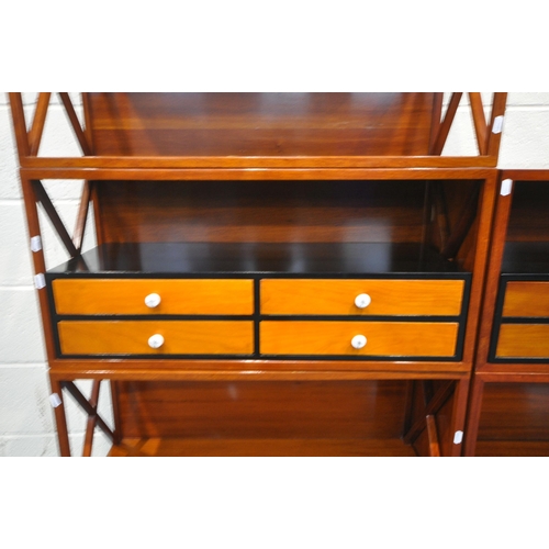 1204 - A STARBAY CUBE HARDWOOD VENEERED SECTIONAL BOOKCASE, comprising three open sections with cross ends,... 