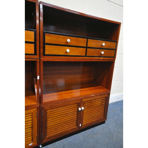 1204 - A STARBAY CUBE HARDWOOD VENEERED SECTIONAL BOOKCASE, comprising three open sections with cross ends,... 