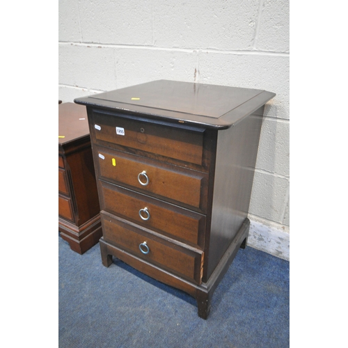 1205 - A STAG MINSTREL FOUR DRAWER BEDSIDE CHEST, along with a pair of cherrywood bedside cabinets, with tw... 