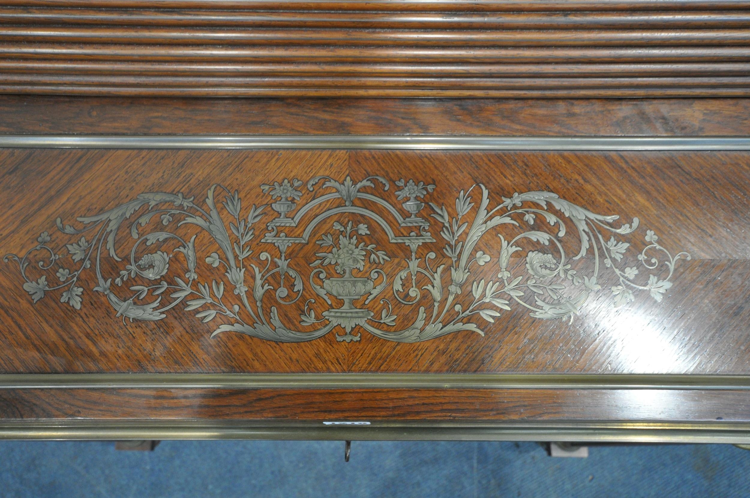 A LOUIS XVI STYLE ROSEWOOD AND BRASS MARQUETRY INLAID WRITING DESK ...