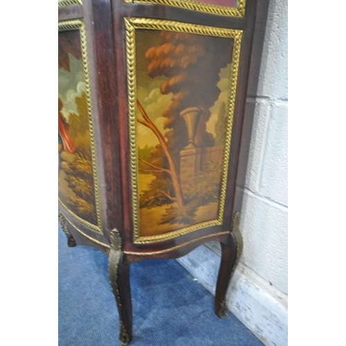 1221 - A LOUIS XV STYLE MAHOGANY SINGLE DOOR VITRINE, with foliate gilt metal mounts, pierced gallery, trip... 