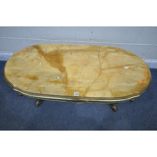 1234 - A FRENCH GILT AND ONYX COFFEE TABLE, length 116cm x depth 52cm x height 52cm (condition report: fini... 