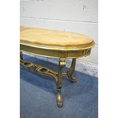 1234 - A FRENCH GILT AND ONYX COFFEE TABLE, length 116cm x depth 52cm x height 52cm (condition report: fini... 