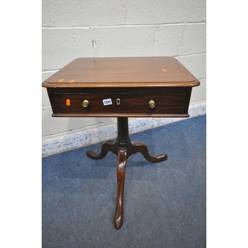 1251 - A GEORGIAN AND LATER MAHOGANY TRIPOD LAMP TABLE, with a single drawer, width 58cm x depth 49cm x hei... 