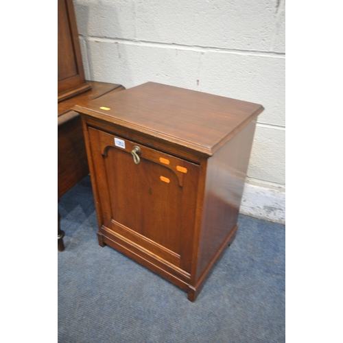 1252 - AN EDWARDIAN MAHOGANY FALL FRONT PURDONIUM, along with a glass front smokers cabinet, and a hinged w... 