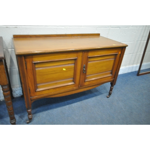 1253 - AN EDWARDIAN WALNUT TWO DOOR WASHSTAND, width 111cm x depth 50cm x height 75cm, along with an Edward... 