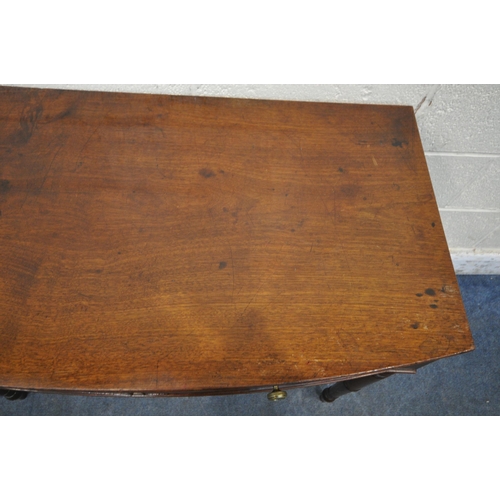 1254 - A GEORGIAN STYLE MAHOGANY BOWFRONT SIDE TABLE, with two drawers, on turned legs, width 97cm x depth ... 