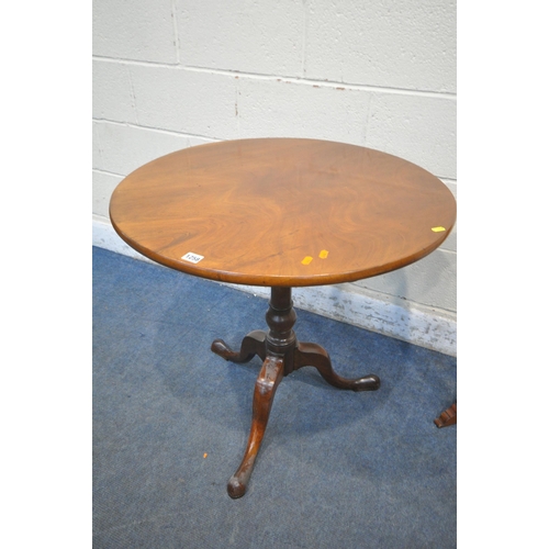 1258 - A GEORGIAN MAHOGANY TILT TOP BIRDCAGE TRIPOD TABLE, diameter 75cm x height 72cm, along with an Edwar... 