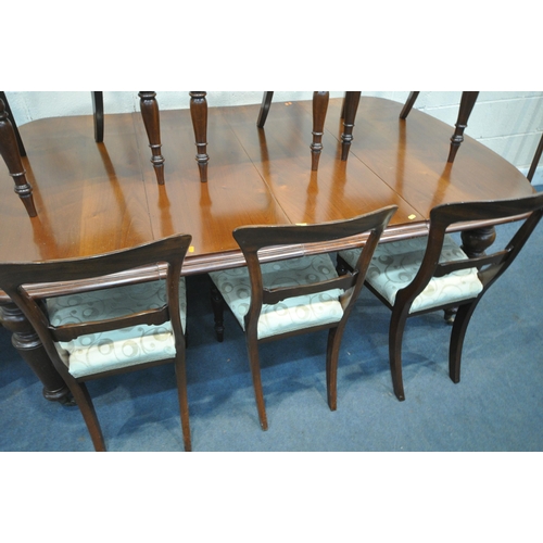 1259 - A VICTORIAN STYLE WALNUT WIND OUT DINING TABLE, with two additional leaves, extended length 192cm x ... 