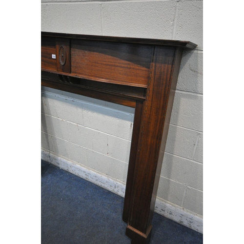 1262 - A MAHOGANY FIRE SURROUND, width 153cm x height 139cm (condition report: pieces cut out to fit in a c... 