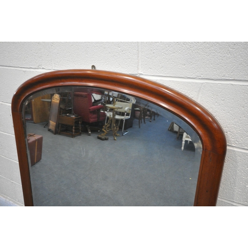 1268 - A VICTORIAN MAHOGANY OVERMANTEL MIRROR, with a bevelled plate, 110cm x 132cm (condition report: scuf... 